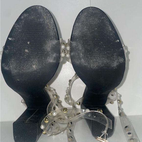 pearl heels Black heels embellished heels clear heels strappy heels - Picture 5 of 8